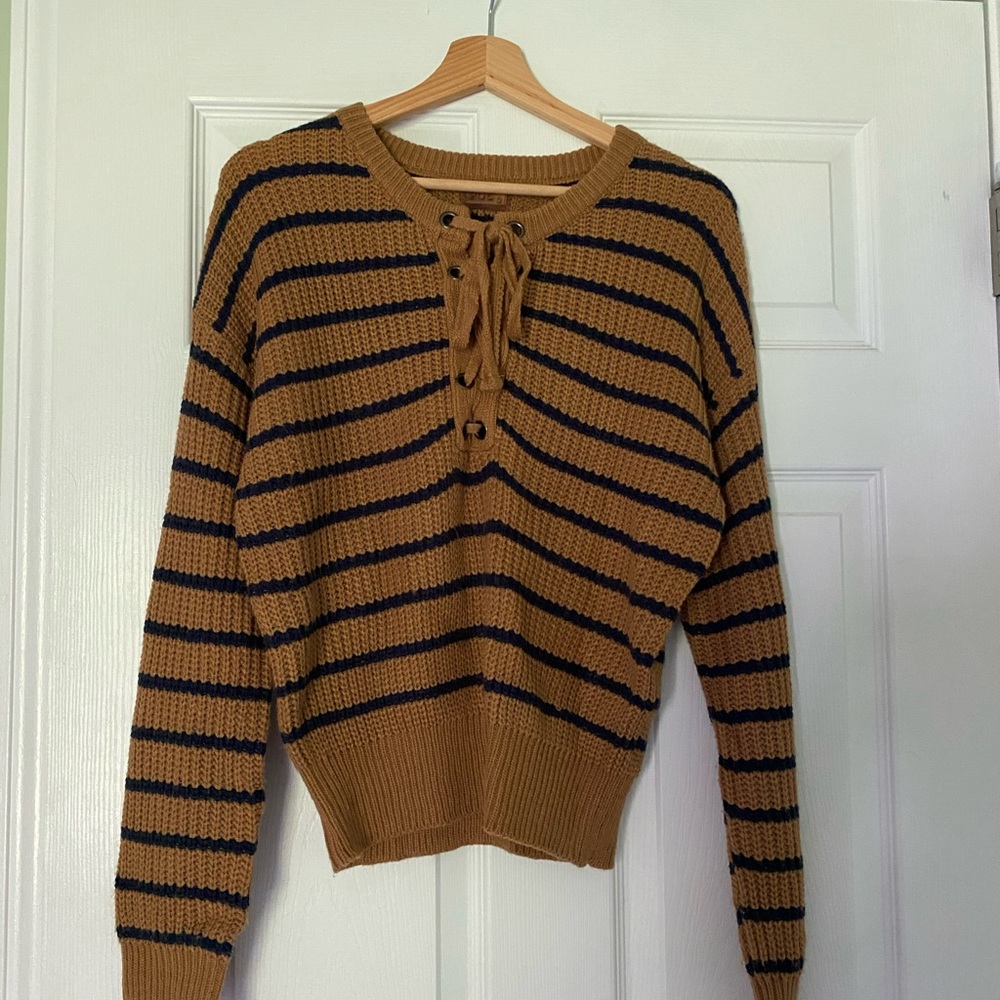 Pol lace up front sweater